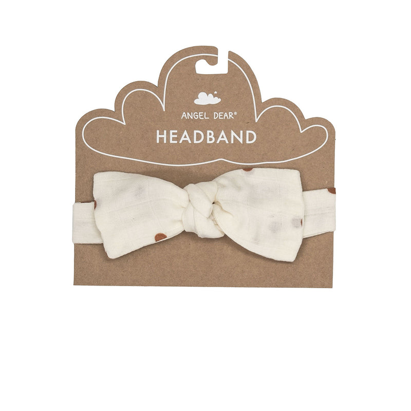 Organic Muslin Headband- Cashew/Cream Polka Dot