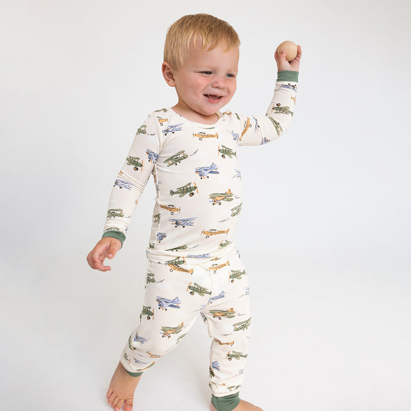 Long Sleeve Loungewear Set- Vintage Airplane