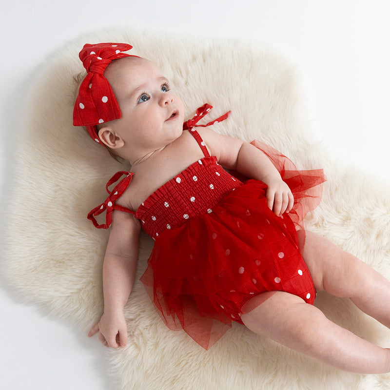 Organic Muslin Tutu Bubble- Red/White Polka Dot
