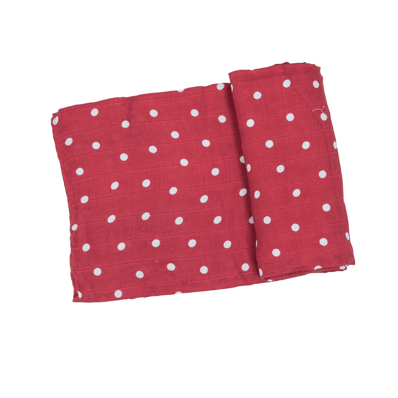 Organic Muslin Swaddle Blanket- Red Polka Dot