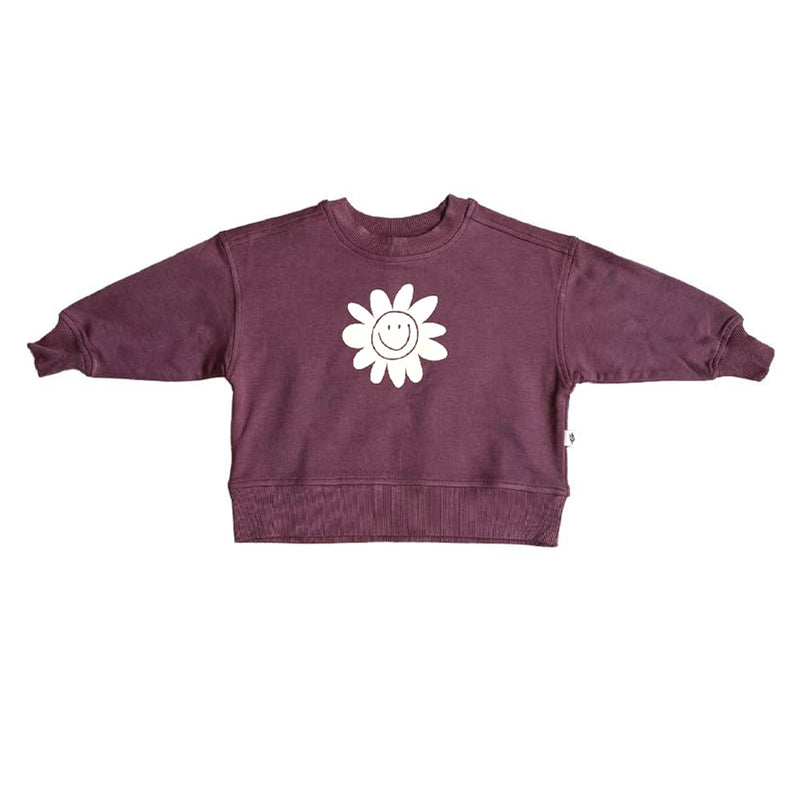 Smiley Flower Boxy Sweatshirt- Rose Brown