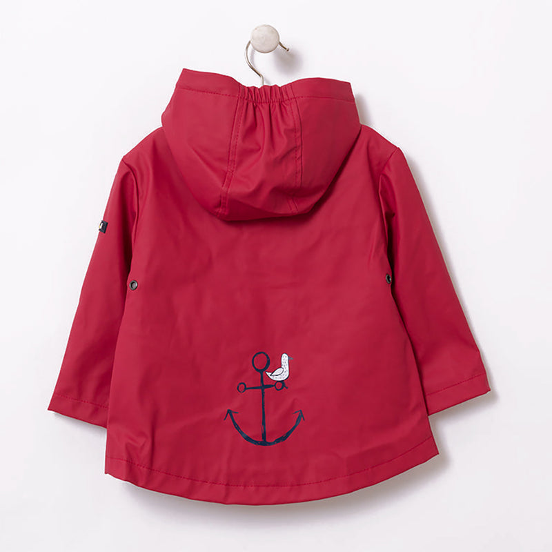 Baby Sailor Raincoat with Anchor Graphic- Red