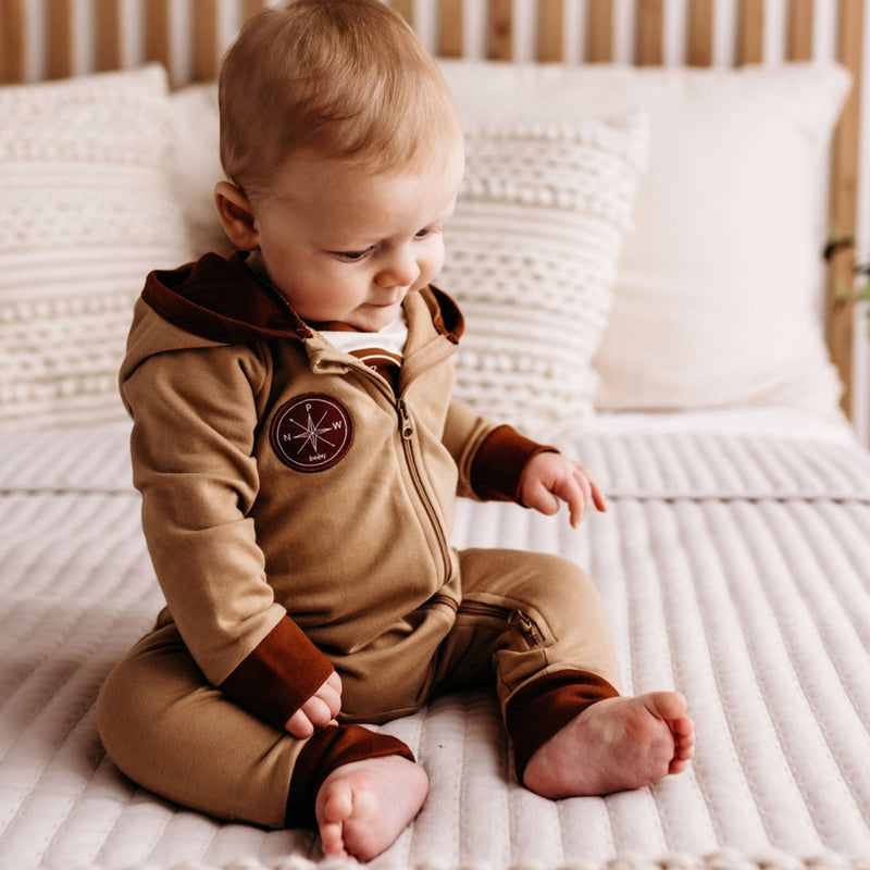 PNW Baby Hooded Romper- Rust