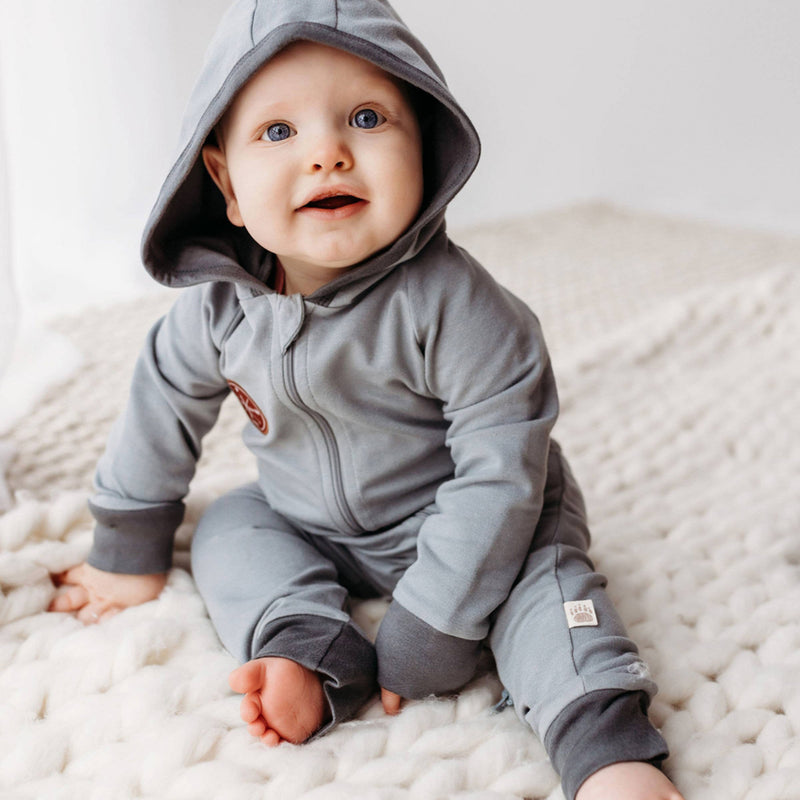 PNW Baby Hooded Romper- Stillwater