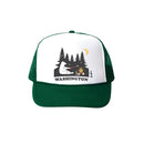 Custom Washington Campfire Bear Trucker Hat- Dark Green