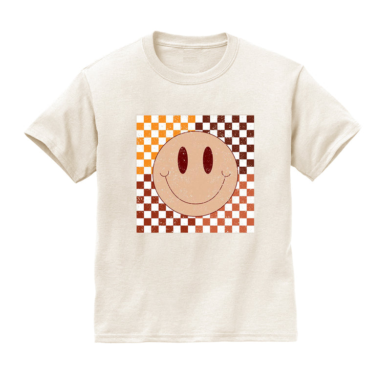 Earthy Checkerboard Smiley Tee- Cream