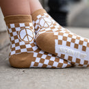 Tatum Checker Smiley Tan Crew Socks