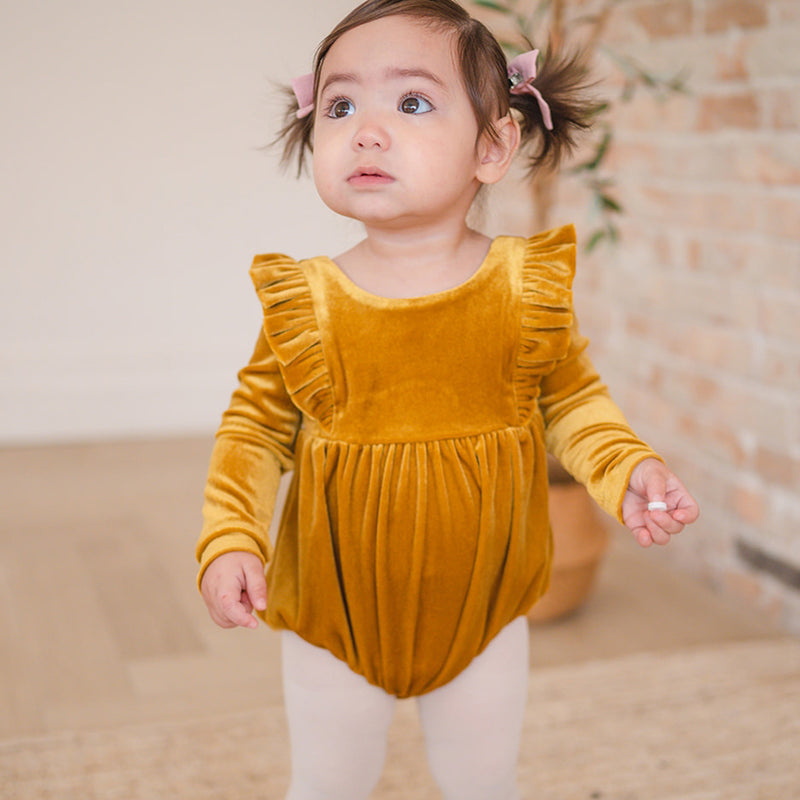 Leah Bubble Romper- Golden Velvet