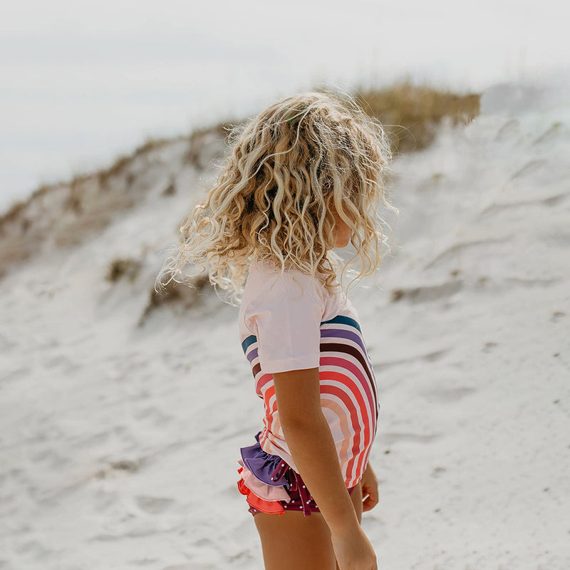 Pink & Purple Rainbow Rash Guard Ruffle Two-Piece Swimsuit