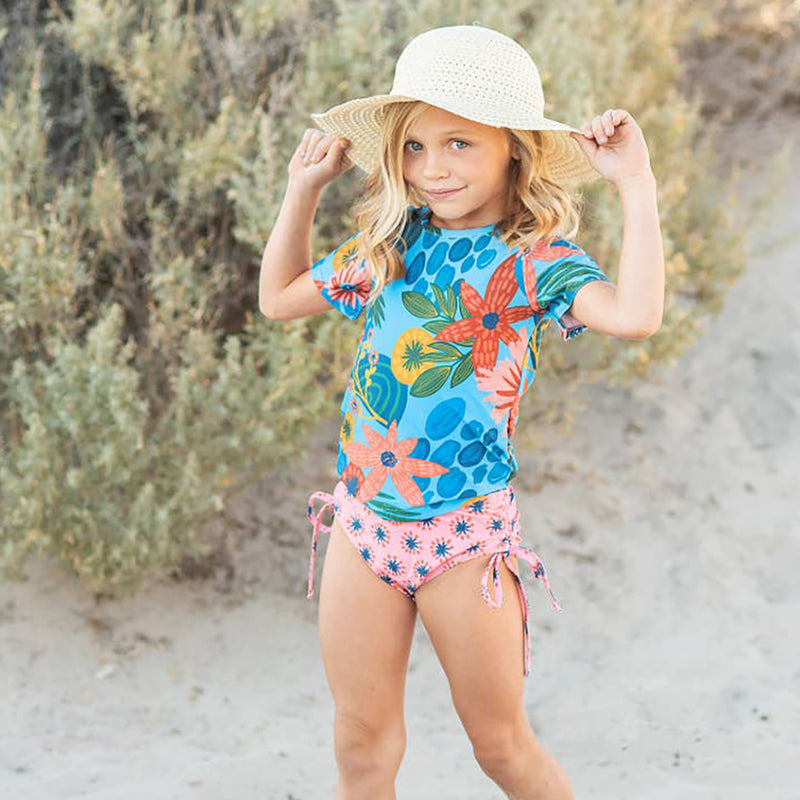 Tropical Sapphire Blue Two-Piece Rash Guard Swimsuit