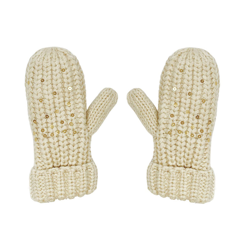 Shimmer Sequin Knitted Mittens- Cream