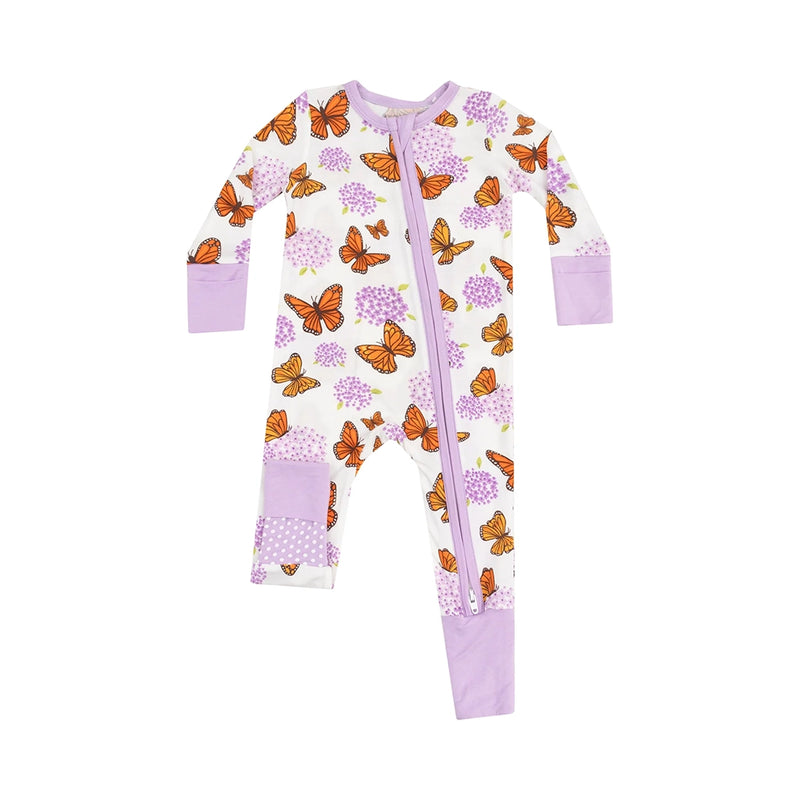 2-Way Zipper Romper- Monarch Butterflies & Milkweed