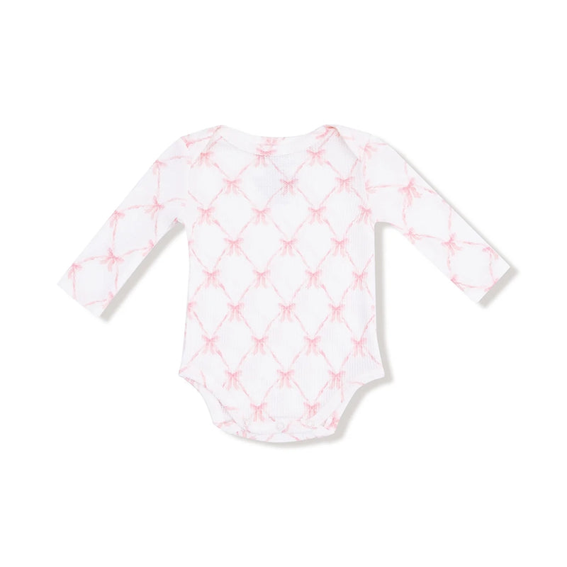 Bamboo Long Sleeve Bodysuit- Ribbon Bow Trellis