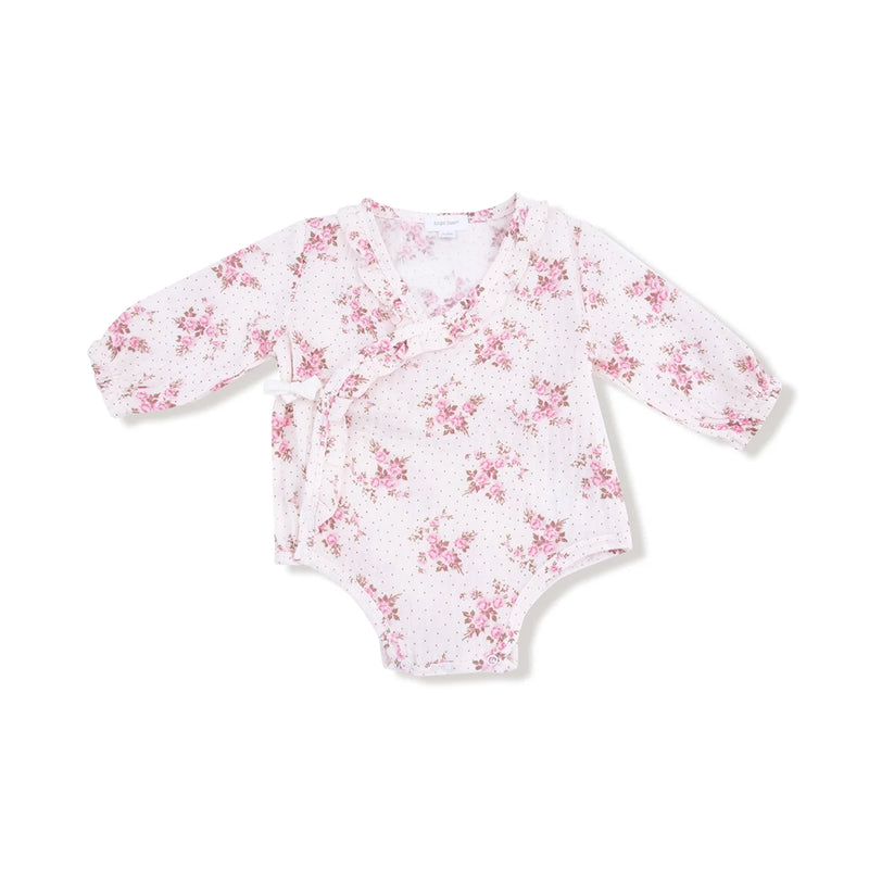 Organic Long Sleeve Kimono Bodysuit- Belle Rosette Dot