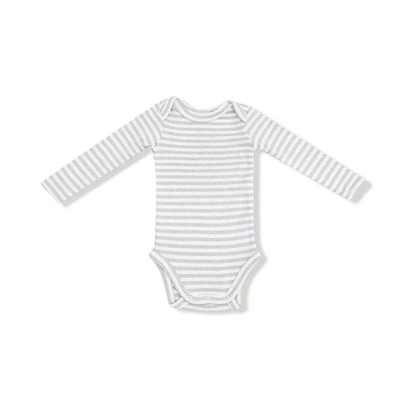 Ribbed Long Sleeve Bodysuit- Mineral Grey Stripe