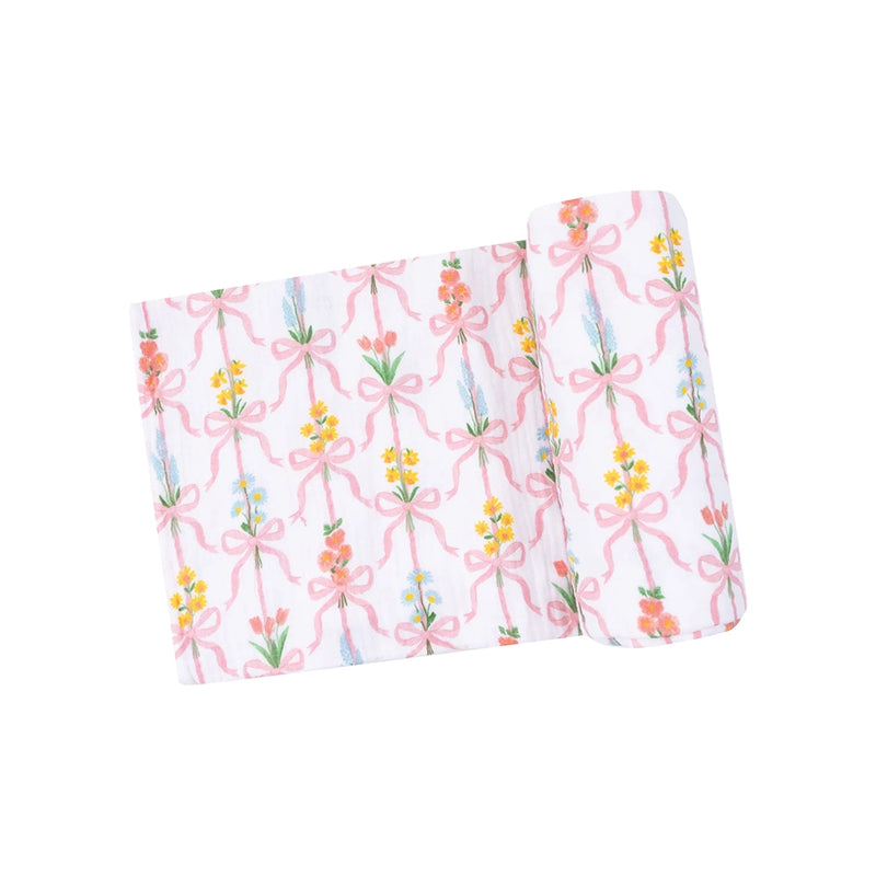 Organic Swaddle Blanket- Ribbon Bouquet
