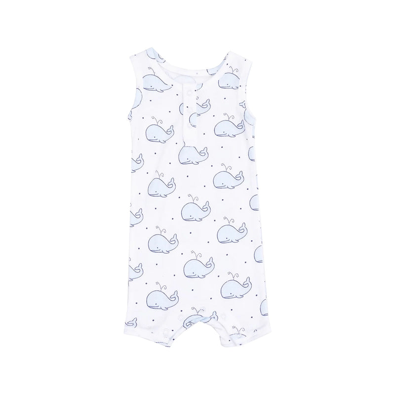 Sleeveless Shortie Romper- Bubbly Whale Blue