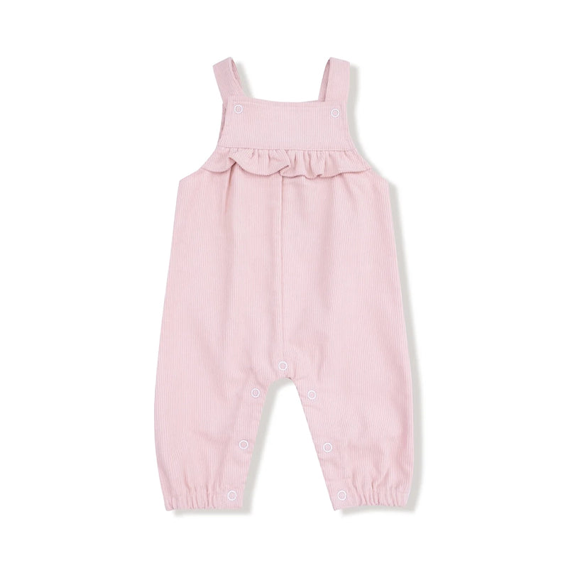 Organic Corduroy Yoke Ruffle Overall- Veiled Pink