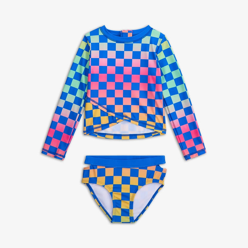 Oceana Rash Guard Swimsuit Set- Checkerboard