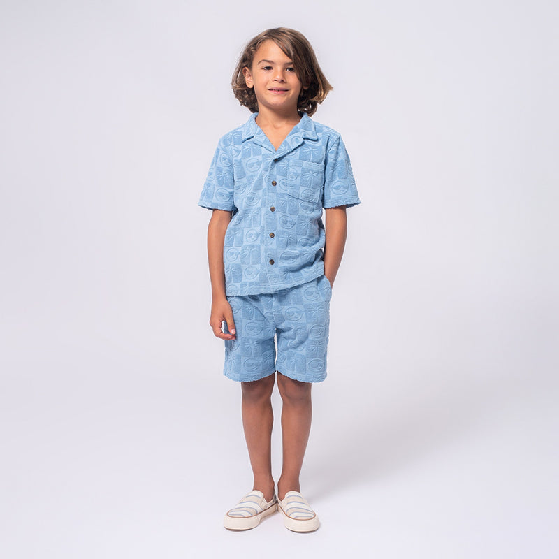 Resort Shirt- Denim Blue Checkerboard