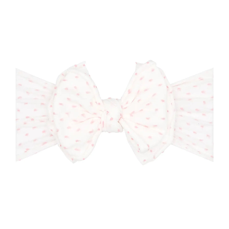 Shabby Knot Headband- White/Pink Dot