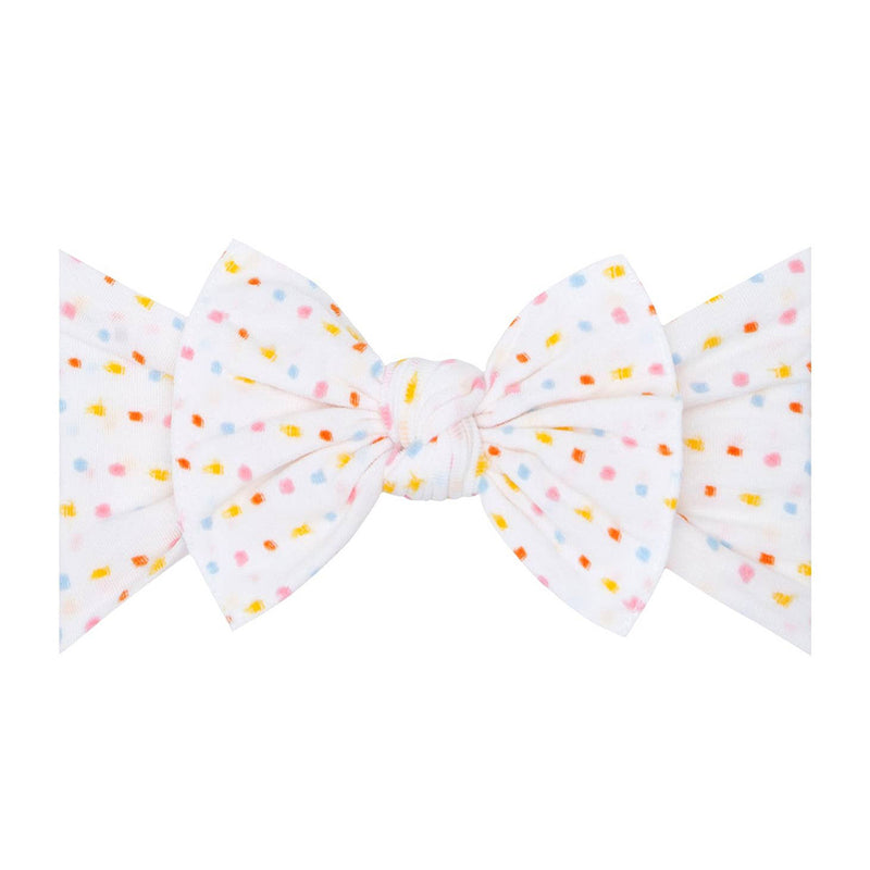 Patterned Shabby Knot Headband- White Rainbow Dot