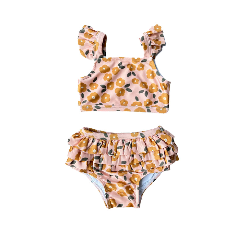 Two-Piece Ruffle Swimsuit- Gold Floral