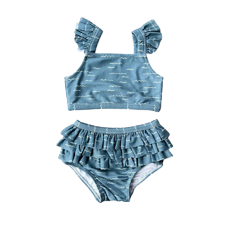 Two-Piece Ruffle Swimsuit- Waves
