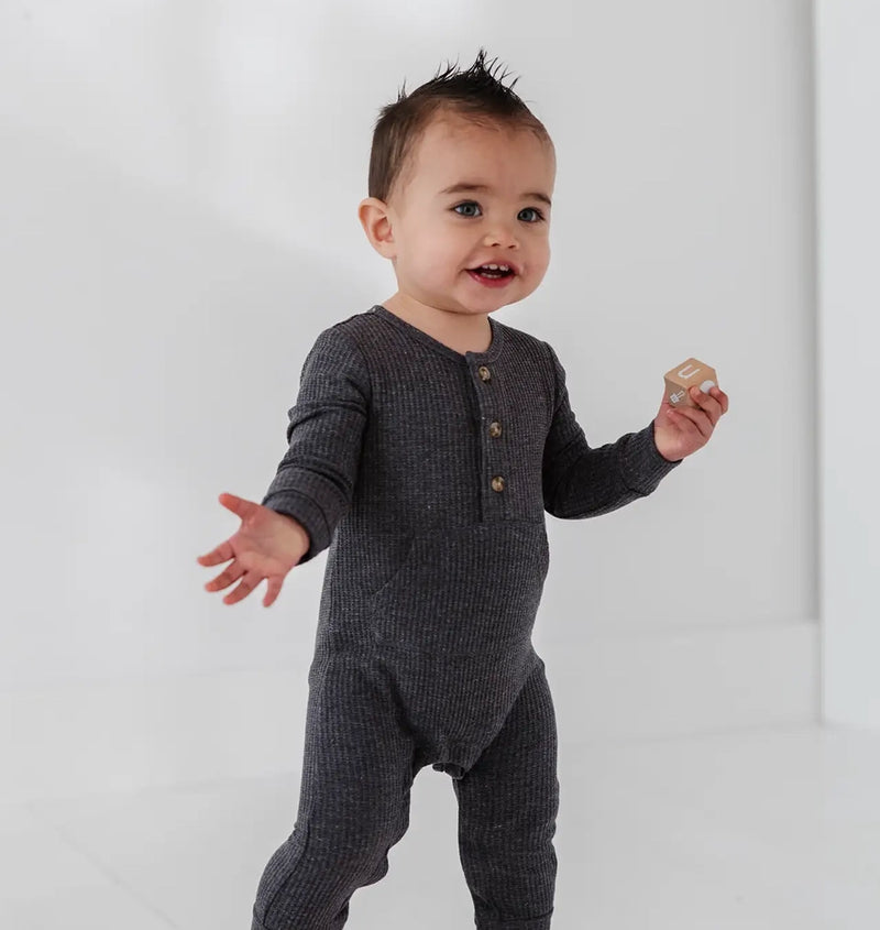 Waffle Romper- Charcoal Mix