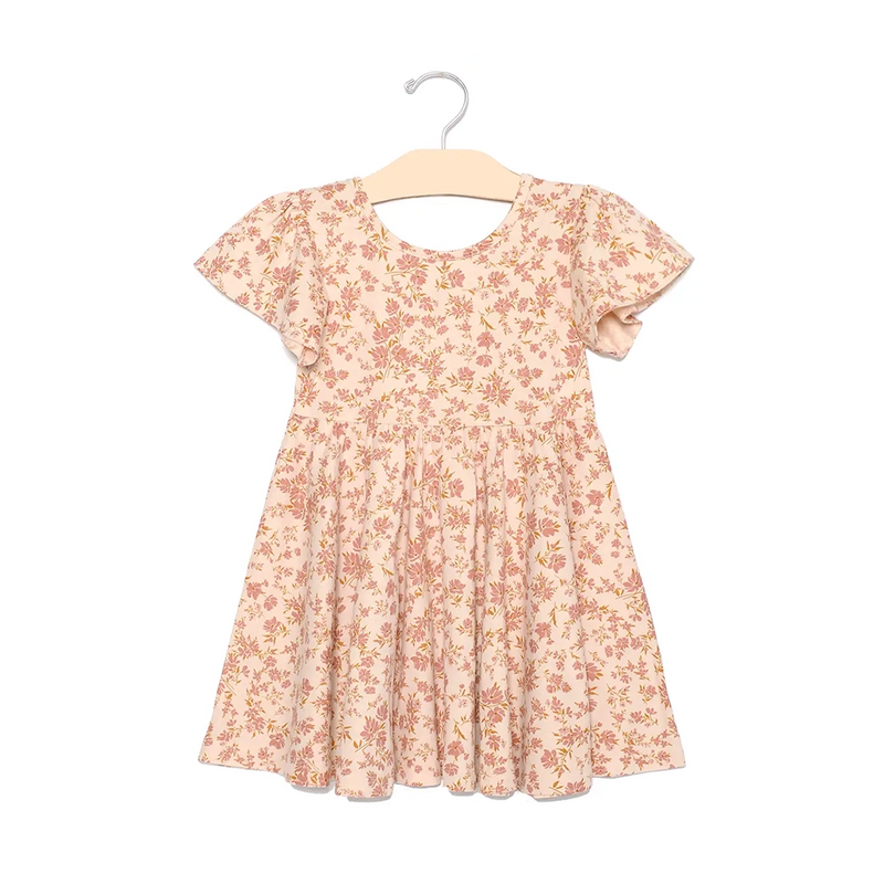 Short Sleeve Twirl Dress- Blush Floral