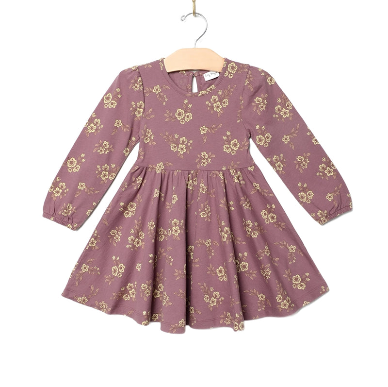 Long Sleeve Twirl Dress- Orchid Blooms
