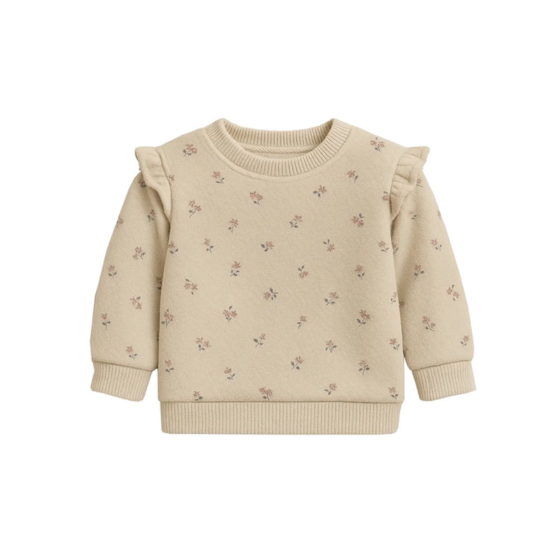 Organic Abbey Fleece Ruffle Pullover- Oat Floral