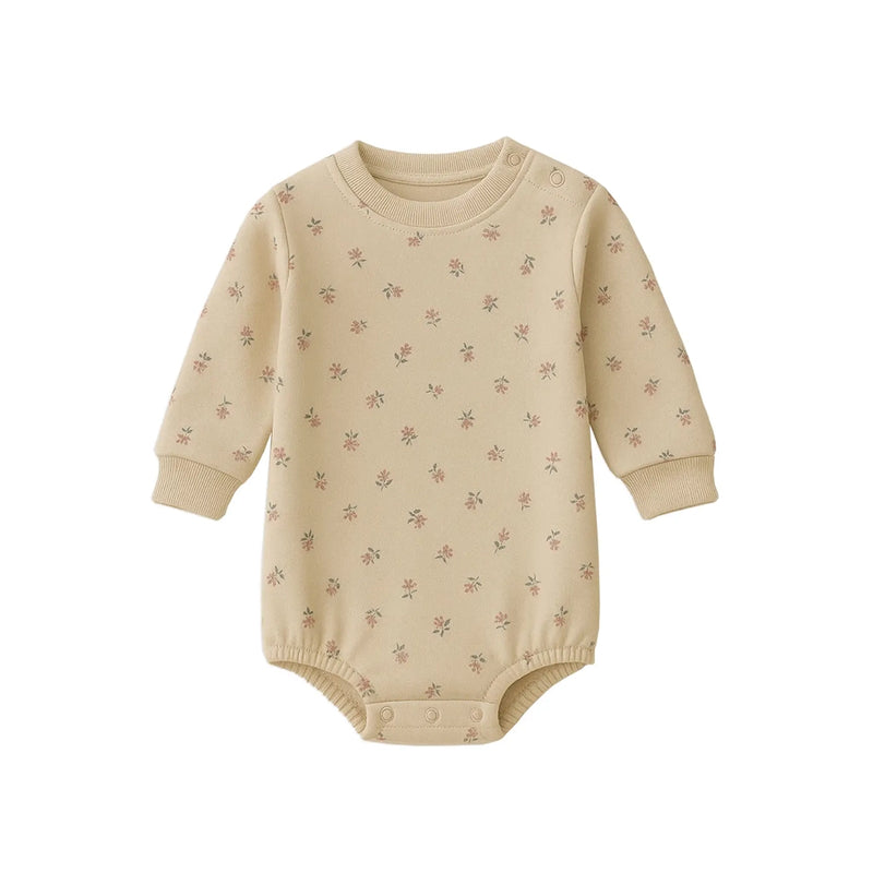 Organic Jaimie Fleece Bubble Romper- Oat Floral