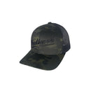 Athletic Puff Script Trucker Hat- Black Camo