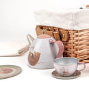 Tin Tea Set in Wicker Basket- Forest