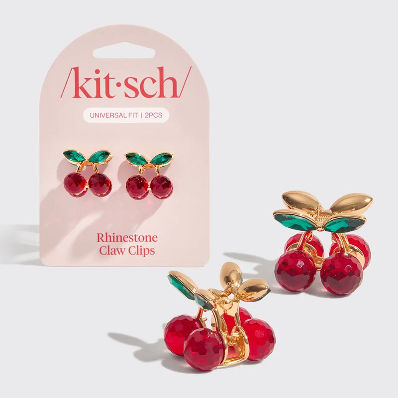 Mini Rhinestone Claw Clips 2pc set - Cherries