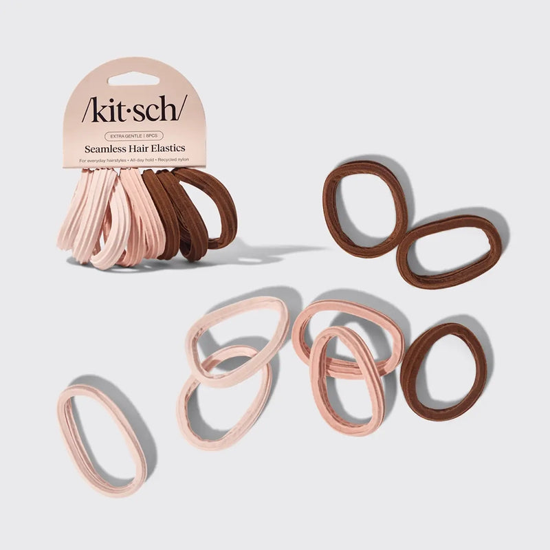 Recycled Seamless Hair Elastics 8pc- Rosewood