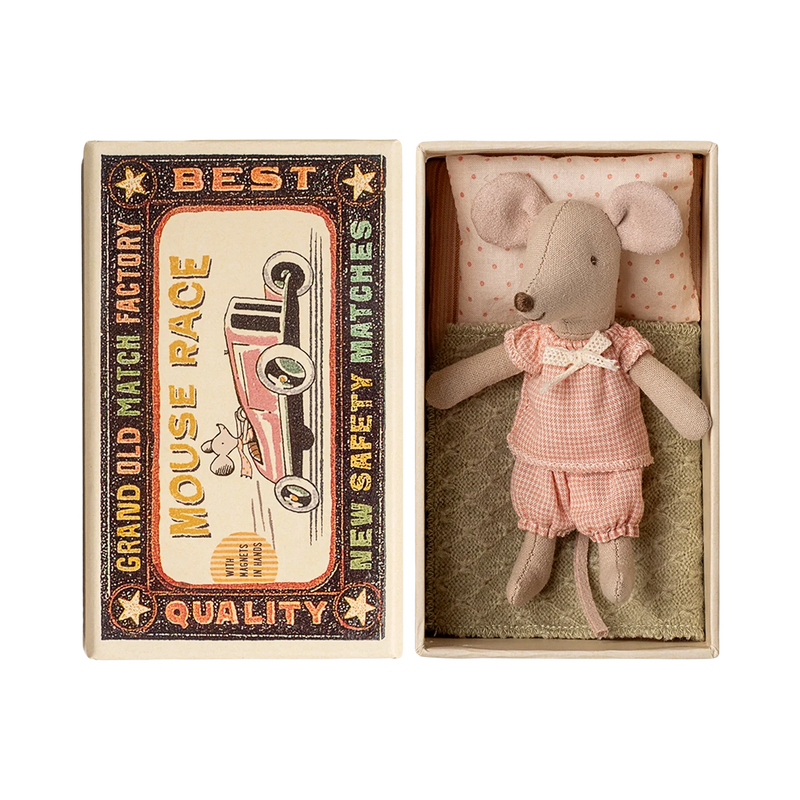 Little Sister Mouse in Matchbox (Gingham PJs)