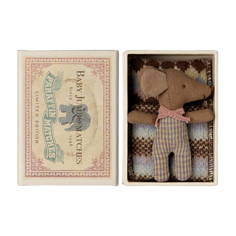 Sleepy Wakey Baby Girl Mouse in Matchbox- Brown