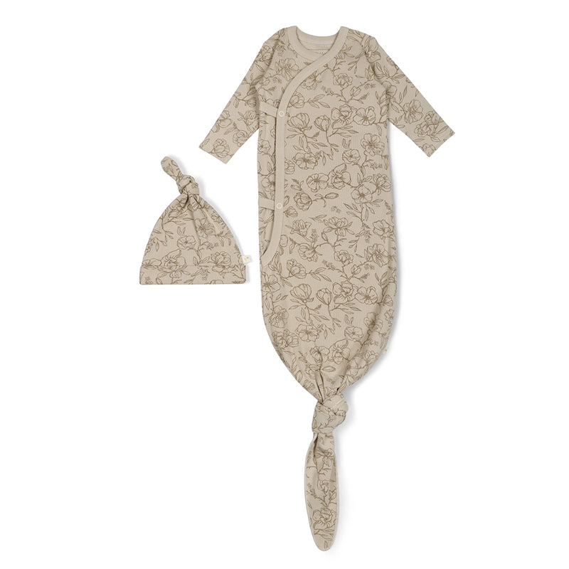 Organic Kimono Knotted Sleep Gown- Vintage Bloom