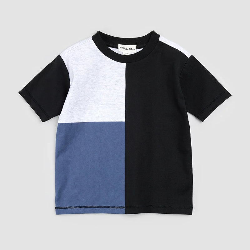 Organic Colorblock Short Sleeve Tee- Dusty Blue