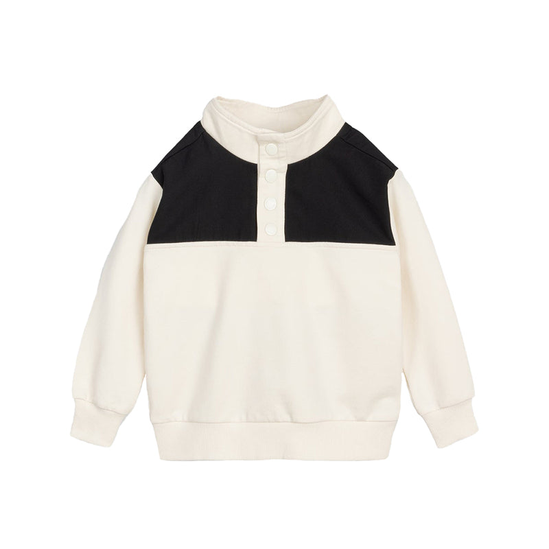 Organic Snap Pullover- Off White & Black
