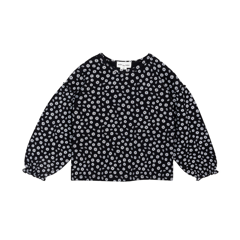 Organic Black Daisy Print Long Sleeve Top