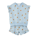 Organic Ruffle Top & Short Set- Celestial Blue Sunflower