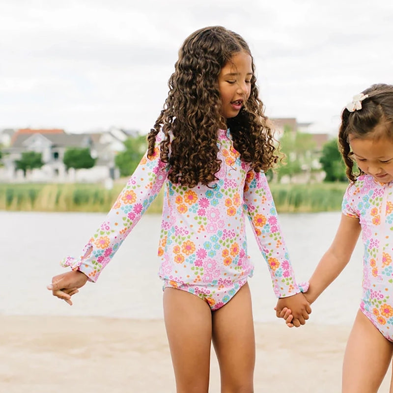 Emma Two Piece Rashguard Swimsuit- Pink Flowers