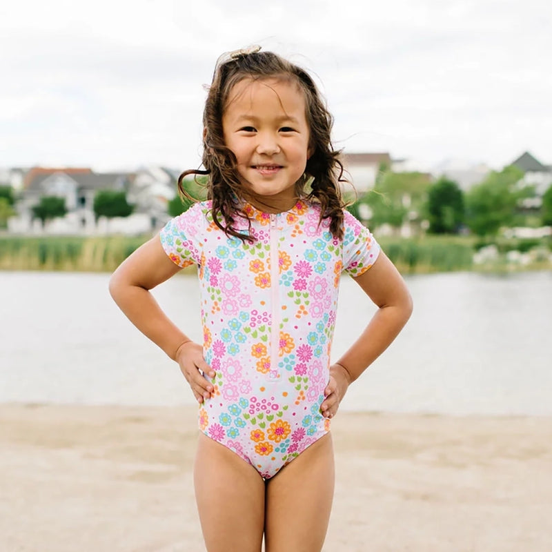 Zoey Zip One Piece Swimsuit- Pink Flowers