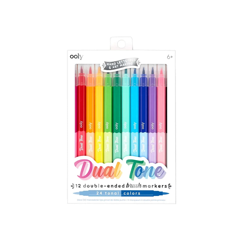 Dual Tone Double-ended  Brush Markers- Set of 12
