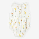 Organic Ribbed Ruffle Romper- Daffodils on White