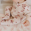 Organic Ribbed Footie Sleeper- Strawberry Bows Print
