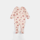 Organic Ribbed Footie Sleeper- Strawberry Bows Print